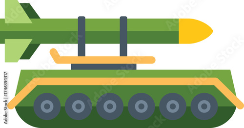 Powerful military tank is carrying a missile launcher, ready for deployment
