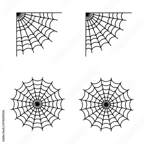 Vector illustration of four spiderweb designs in corner and circular orientations