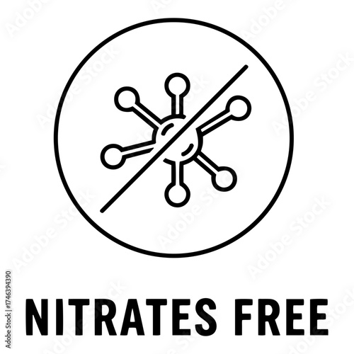 Vector nitrates free label with a molecule inside a circle and a line going through