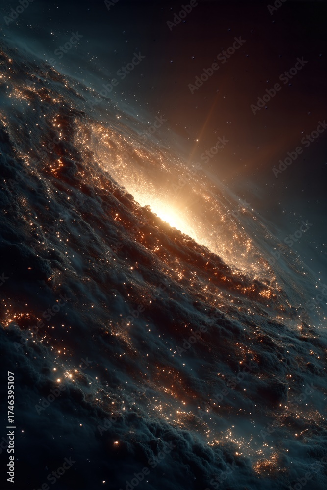 Fototapeta premium Gigantic Spiral Galaxy Core with Intense Golden Light - made with Generative AI