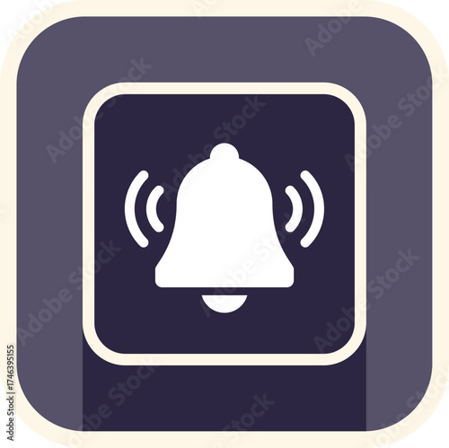 Square notification icon showing a ringing bell for alerting user on a mobile app