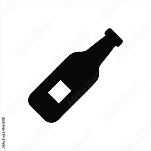 Simple silhouette of a beer bottle with a label area ideal for graphic design projects, marketing materials, website graphics, t-shirt designs, app icons, and beverage concepts