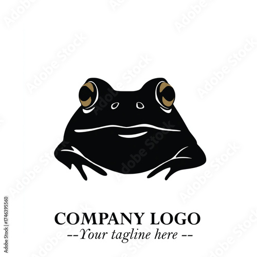 Head of Frog Logo Symbol Black on White Background in Modern Minimalist Vector Design for Branding