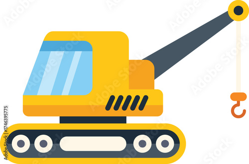 Minimalist vector illustration of a crawler crane lifting, isolated on a white background