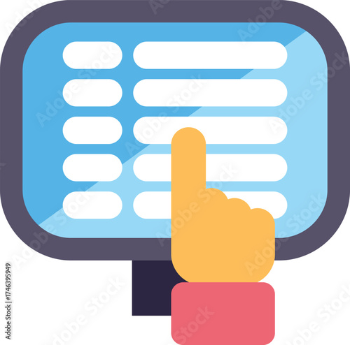 Hand is touching a digital touch screen display to select an option