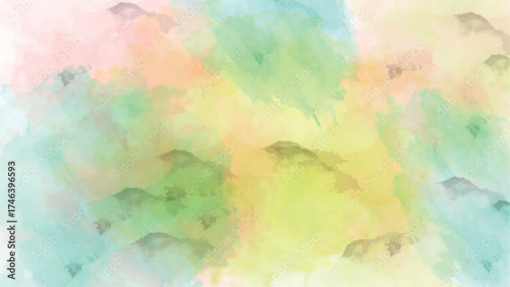 Obraz premium Soft watercolor wash texture background featuring pastel hues of pink blue green and yellow perfect for artistic designs and gentle ambiance vector