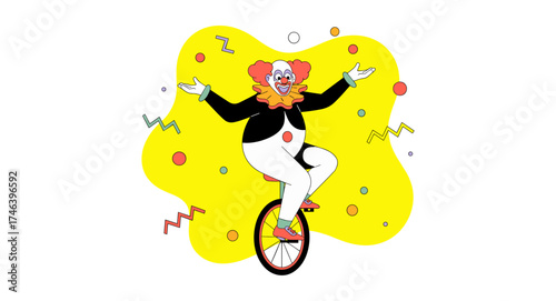 happy clown riding a unicycle vector illustration 