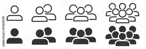 People icon set, user and team silhouette collection for business, social or web design on transparent background.