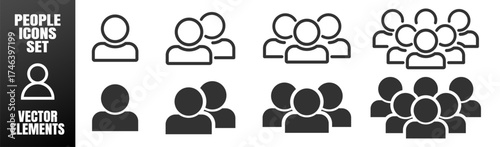 People icon set, user and team silhouette collection for business, social or web design on transparent background.