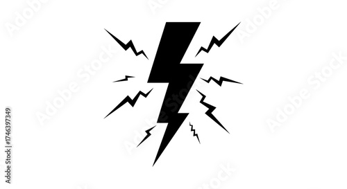 A black lightning bolt symbol with smaller jagged lines radiating outwards on a white background.