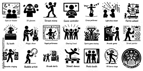 エンターテイメント活動のピクトグラムセット、Entertainment Activity Pictogram Set
