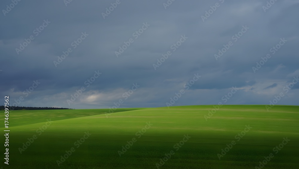 Fototapeta premium Vast green rolling hills under a dramatic stormy sky