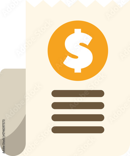 Simple icon depicting a payment receipt with a dollar sign, representing the concept of paying bills