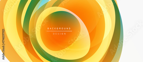 Abstract layers create vibrant circular design. Orange, yellow, green hues blend smoothly. Modern background element for projects.