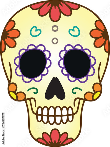 Dia de los muertos traditional skull decorated with flowers the day of the dead illustration