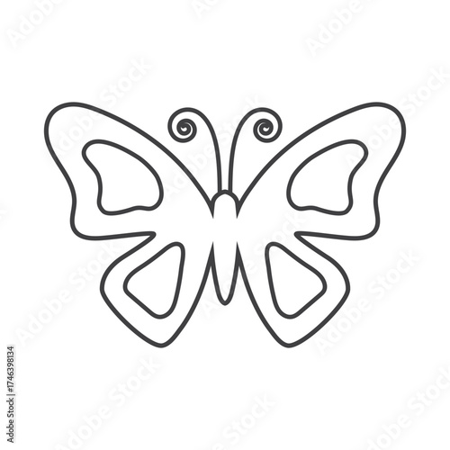 Simple outline cute butterfly icon for coloring isolated.