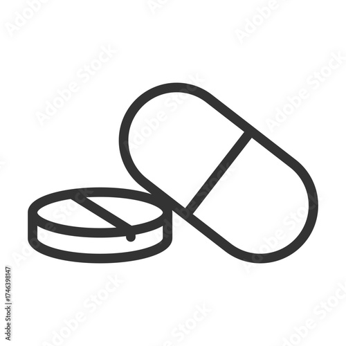 Outline simple pill and tablet icon for coloring.