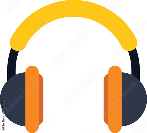 Yellow headphones isolated on white background, icon for listening to music, podcasts, audiobooks, radio