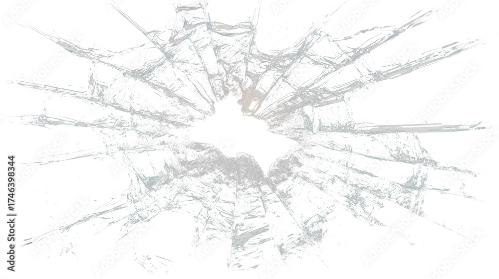 Naklejka premium Abstract radial pattern of shattered glass, isolated on transparent background