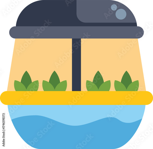Hydroponic system with a special lamp illuminating growing plants using mineral nutrient solutions in water without soil