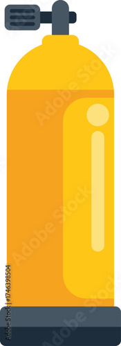Yellow oxygen tank for diving standing upright, isolated on a white background
