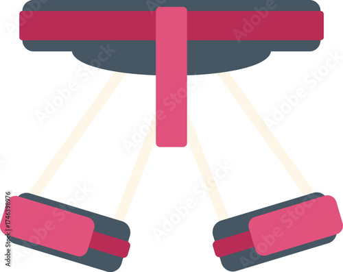 Colorful playground swing ride hanging from steel frame isolated on white background