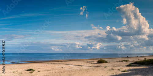 Panoramic view on dunes and sand shore of the Baltic Sea, place for recreatio...
