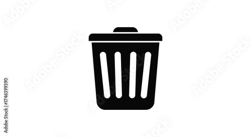 Iconic black trash can symbol simple clean design representing waste disposal and deletion silhouette