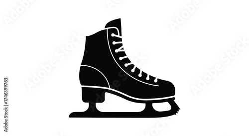 Classic black ice skate silhouette with detailed laces and blade for winter sports and figure skating designs silhouette