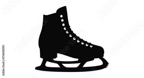 Classic black silhouette of an ice skate detailed with laces and blade for winter sports and figure skating silhouette