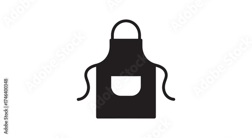 Black apron icon with pocket symbolizing cooking and kitchen safety apparel silhouette
