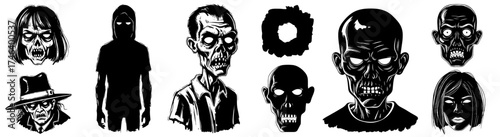Zombie Outbreak Illustration: Undead Horde in Black and White, Horror Concept for Halloween, Gothic Fantasy, and Survival Games, Ideal for Graphic Novels, Comic Art, Spooky Designs, and Macabre Entert