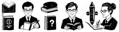 Intellectuals Reading and Writing:  Scholarly Individuals Engaging with Books and Research, Illustrating Education, Study, and Creative Writing, in a Thoughtful Environment for Academic Projects, Educ