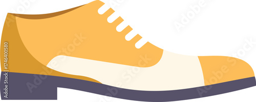 Classic yellow and white leather shoe with laces, side view, fashion illustration on white background