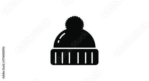 Simple black silhouette icon of a winter beanie hat with a pom-pom cozy warm headwear accessory silhouette