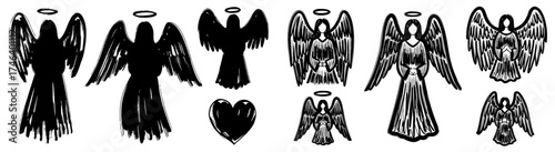 Angelic Figures Illustration:  Guardian Angels Drawings, Fantasy, Spirituality Iconography, Protection, Hope and Faith Imagery, Religion, Sketch Designs, Mourning, Gothic Art, Holiday Season Greetings