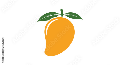 Vibrant ripe mango fruit with green leaves isolated on healthy tropical food silhouette