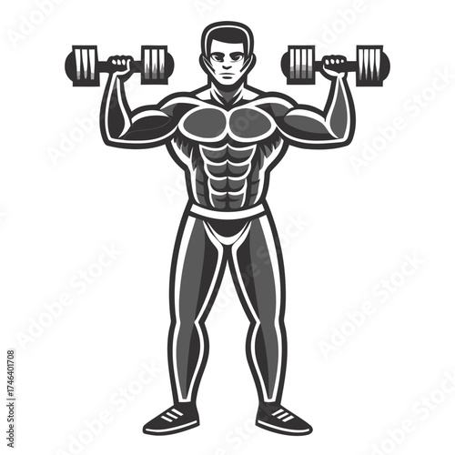 Weightlifter with Dumbbells: A robust weightlifter showcases his strength and dedication, lifting dumbbells, symbolizing fitness, health, and the pursuit of personal improvement. 
