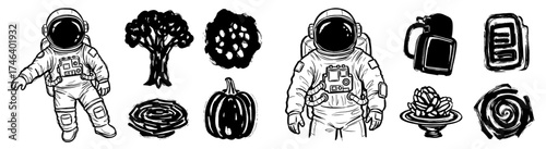 Brave Astronaut Exploring Cosmic Wilderness on Distant Planet, Discovering Unique Flora and Minerals, Space Colonization Mission, Science, Exploration, Future Tech, Modern, Adventure, Drawing, Univers