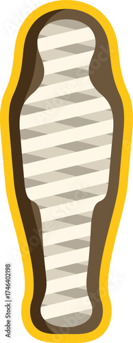 Illustration of an egyptian mummy wrapped in bandages lying in a sarcophagus