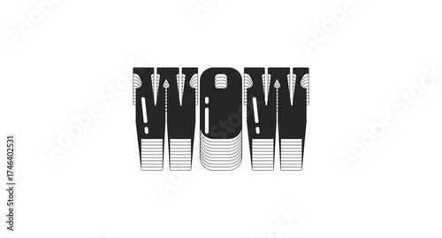 WOW interjection bold black viral internet slang typography. Shoutout reaction. Exclamation shout. Excitement. Monochrome 80s synthwave buzz word with layered shadow. Pop culture. Danfo font used