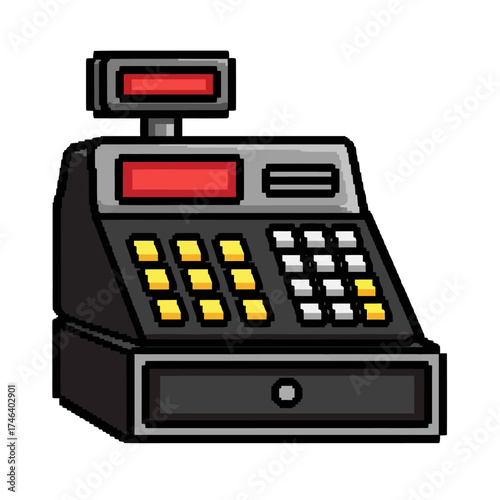 Retro Pixel Art Cash Register Machine for Retail Transactions.