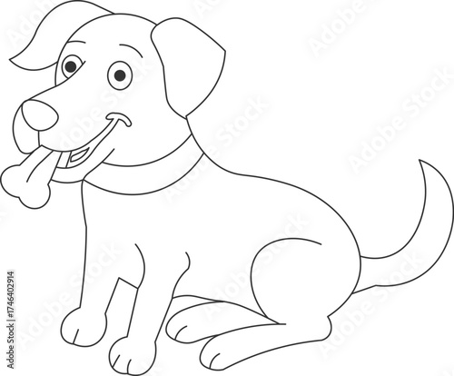 Illustration of a playful dog chewing a bone