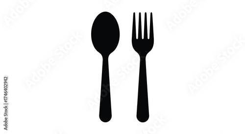 Classic black silhouette of spoon and fork cutlery set ready for a meal presentation silhouette