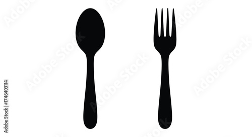 Silhouette of a spoon and fork isolated on essential cutlery for dining and food preparation silhouette