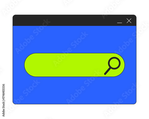 Search bar in browser window 2D cartoon object. Magnifying glass icon in web interface. Internet usage. Digital UI. Webpage technology isolated element flat vector clip art on white. Spot illustration