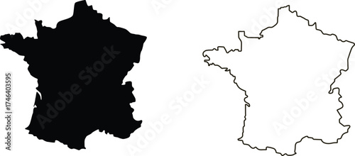 France outline vector map, flat geographic shape, isolated on white 