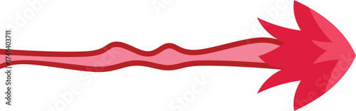 Red wavy arrow pointing right with flower shaped tip, isolated on white background