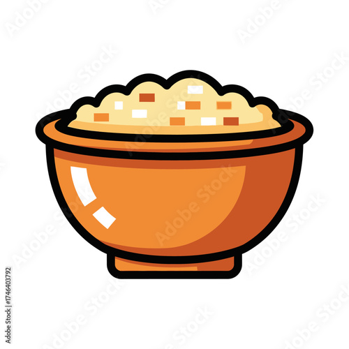Delicious bowl of cooked rice ready to be served for a meal.