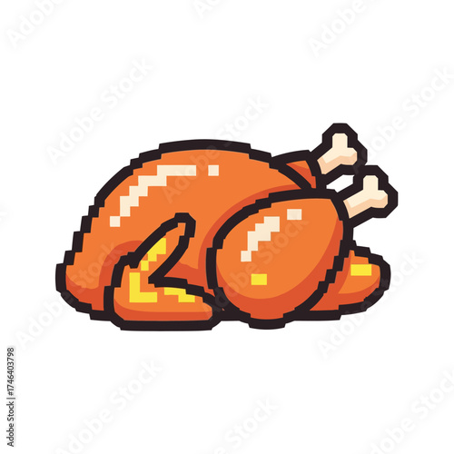 Pixel art roasted chicken food icon isolated on a white background.
